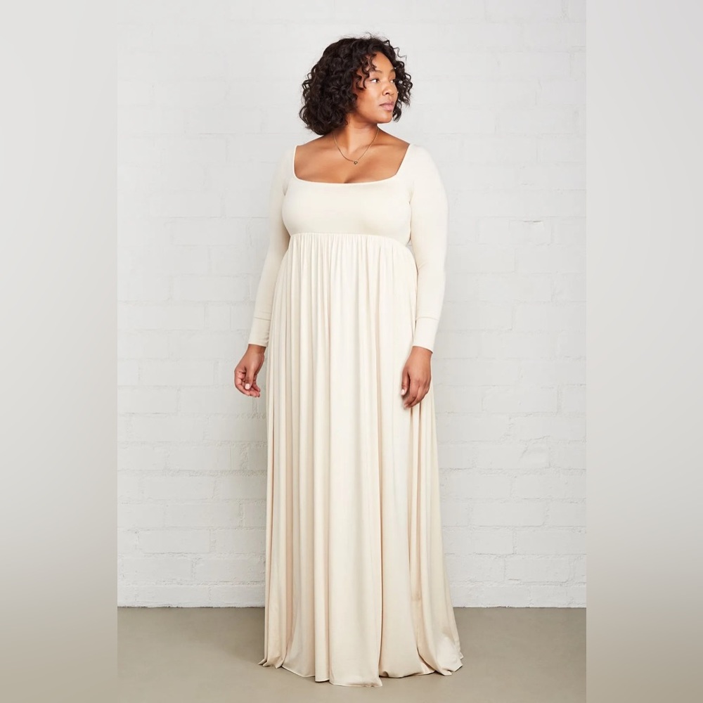 Rachel Pally Ivory Square-Neck Long Sleeve Maxi Dress